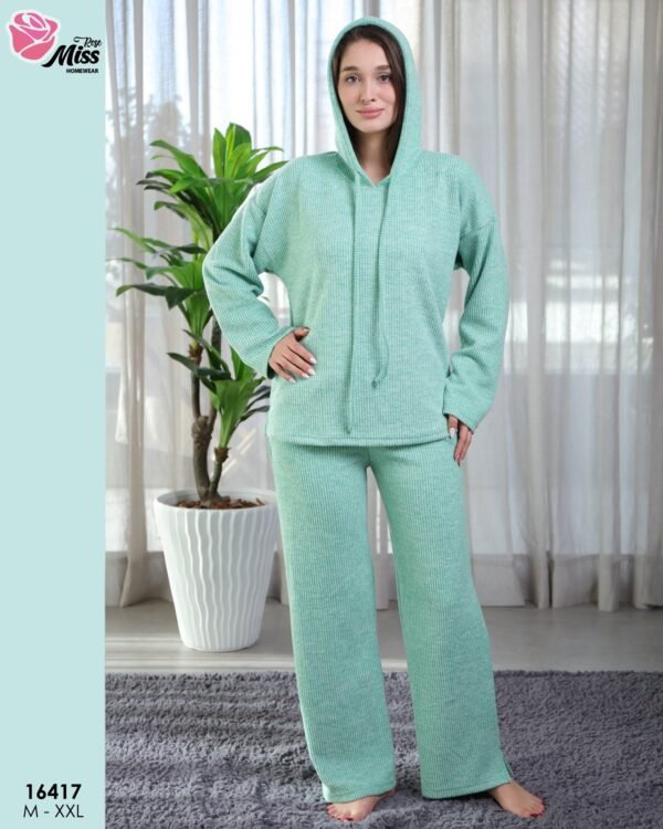 Rose Miss Pyjama côtelé à capuche – Réf 16417 – Vert d'eau