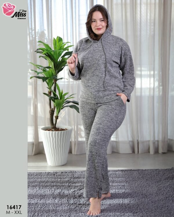 Rose Miss Pyjama côtelé à capuche – Réf 16417 – Gris anthracite