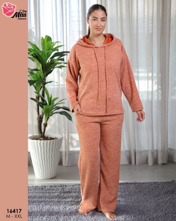 Rose Miss Pyjama côtelé à capuche – Réf 16417 – Rouille