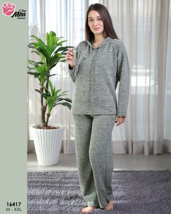 Rose Miss Pyjama côtelé à capuche – Réf 16417 – Gris vert