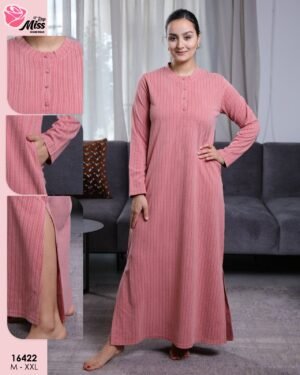Rose Miss Chemise de nuit longue côtelée – Réf 16422 – Vieux rose Rose Miss Chemise de nuit longue côtelée – Réf 16422 – Vieux rose