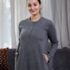 Rose Miss Chemise de nuit longue côtelée – Réf 16422 – Gris anthracite