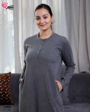 Rose Miss Chemise de nuit longue côtelée – Réf 16422 – Gris anthracite