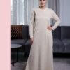 Rose Miss Chemise de nuit longue côtelée – Réf 16422 – Beige