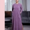 Rose Miss Chemise de nuit longue côtelée – Réf 16422 – Mauve