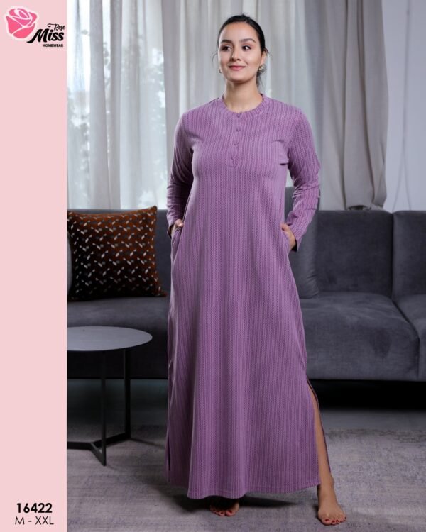 Rose Miss Chemise de nuit longue côtelée – Réf 16422 – Mauve