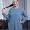 Rose Miss Chemise de nuit longue côtelée – Réf 16422 – Bleu jean