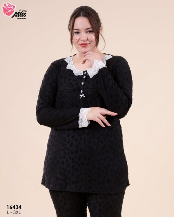 Rose Miss Pyjama jacquard dentelle – Réf 16434 – Noir