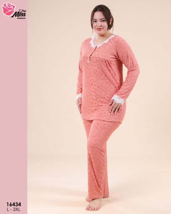 Rose Miss Pyjama jacquard dentelle – Réf 16434 – Corail
