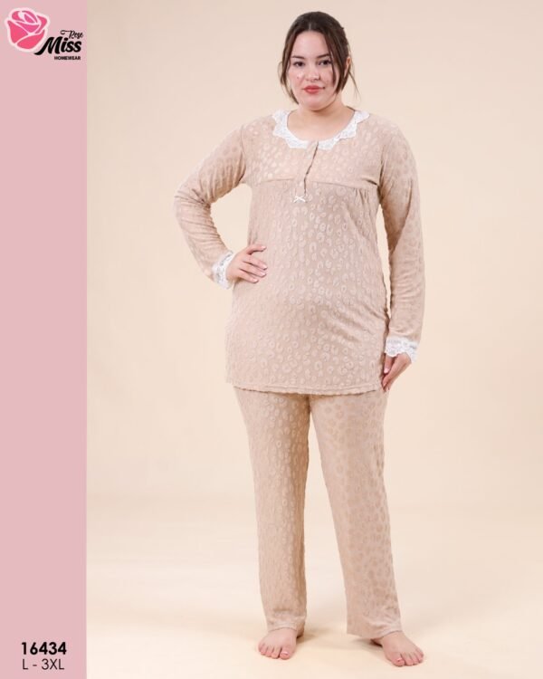 Rose Miss Pyjama jacquard dentelle – Réf 16434 – Beige