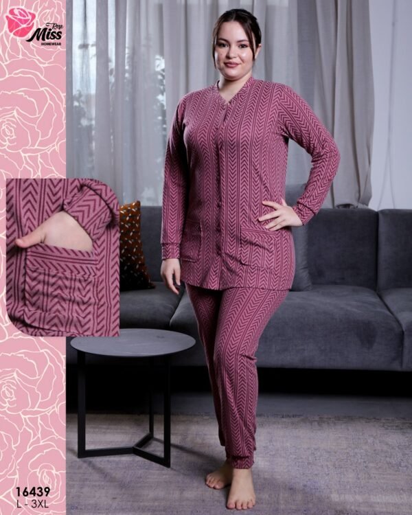 Rose Miss Pyjama boutonné jacquard – Réf 16439 – Framboise