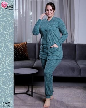 Rose Miss Pyjama boutonné jacquard – Réf 16439 – Vert pétrole