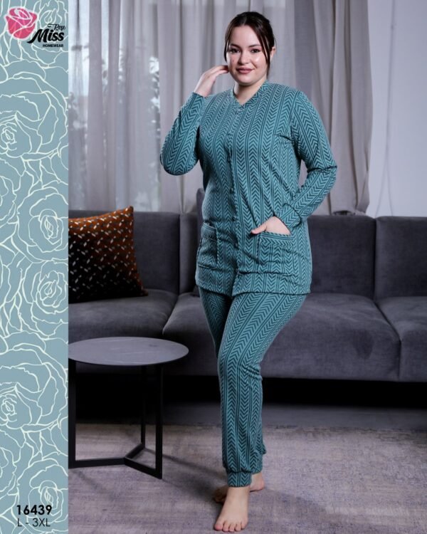 Rose Miss Pyjama boutonné jacquard – Réf 16439 – Vert pétrole