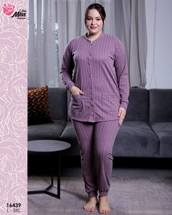Rose Miss Pyjama boutonné jacquard – Réf 16439 – Mauve