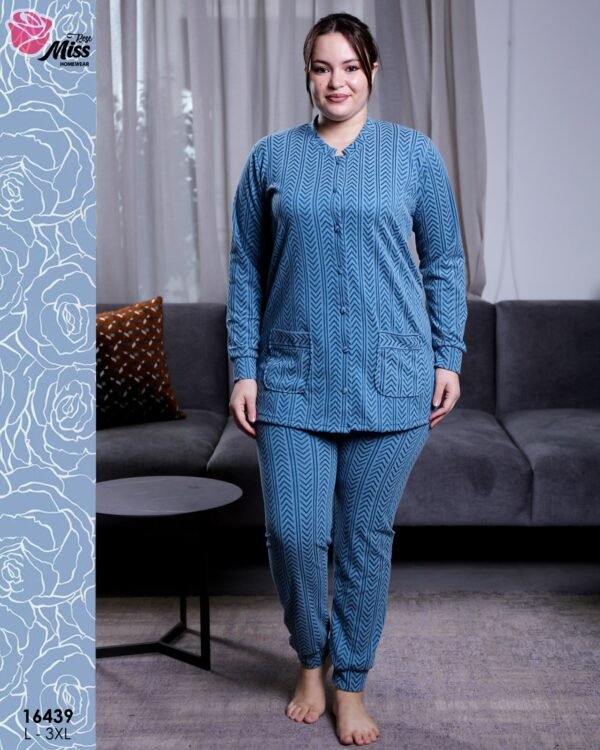 Rose Miss Pyjama boutonné jacquard – Réf 16439 – Bleu jean