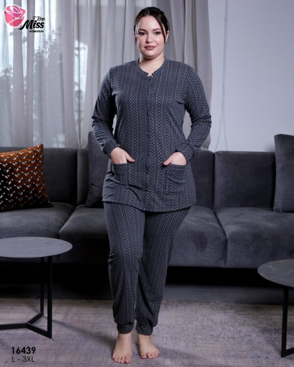Rose Miss Pyjama boutonné jacquard – Réf 16439 – Gris anthracite