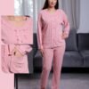 Rose Miss Pyjama boutonné côtelé – Réf 16464 – Rose