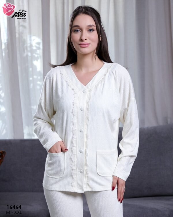 Rose Miss Pyjama boutonné côtelé – Réf 16464 – Écru