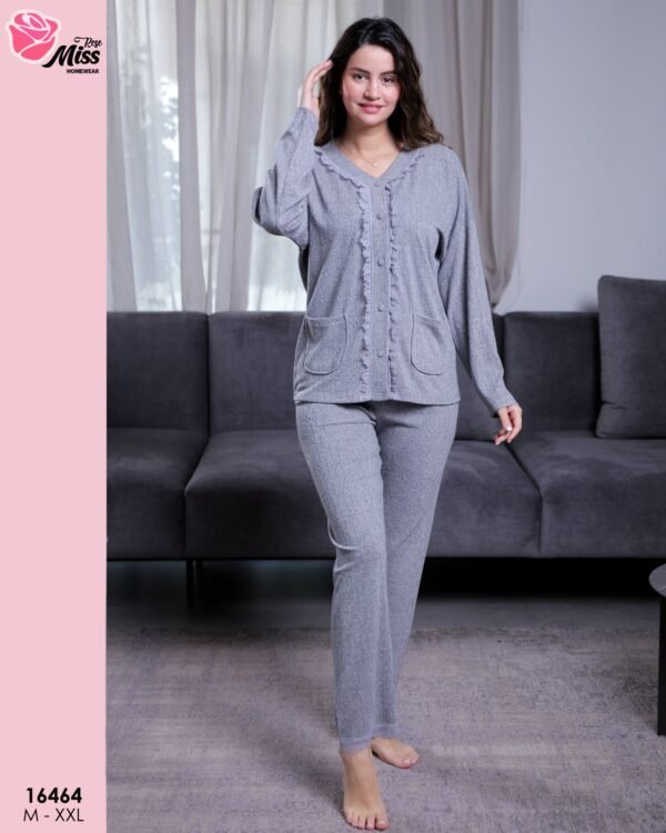 Rose Miss Pyjama boutonné côtelé – Réf 16464 – Gris