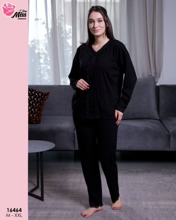 Rose Miss Pyjama boutonné côtelé – Réf 16464 – Noir