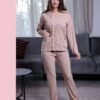 Rose Miss Pyjama boutonné côtelé – Réf 16464 – Beige