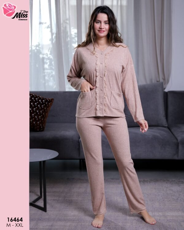 Rose Miss Pyjama boutonné côtelé – Réf 16464 – Beige