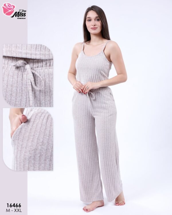 Rose Miss Ensemble pyjama côtelé gilet et débardeur 3 pièces – Réf 16466 – Beige