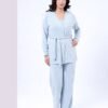 Rose Miss Ensemble pyjama côtelé gilet et débardeur 3 pièces – Réf 16466 – Bleu ciel
