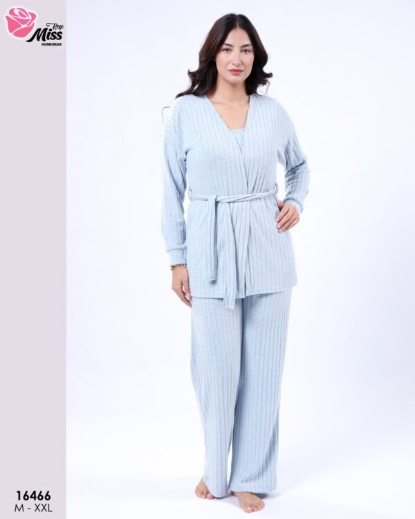 Rose Miss Ensemble pyjama côtelé gilet et débardeur 3 pièces – Réf 16466 – Bleu ciel