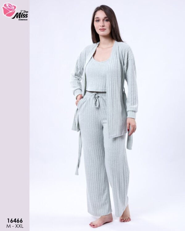 Rose Miss Ensemble pyjama côtelé gilet et débardeur 3 pièces – Réf 16466 – Vert