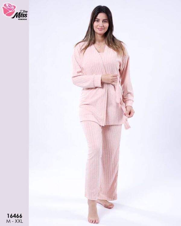 Rose Miss Ensemble pyjama côtelé gilet et débardeur 3 pièces – Réf 16466 – Rose