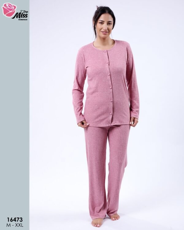 Rose Miss Pyjama 3 pièces côtelé avec gilet – Réf 16473 – Vieux rose
