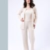 Rose Miss Pyjama 3 pièces côtelé avec gilet – Réf 16473 – Écru