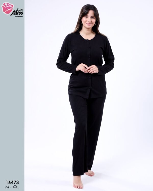Rose Miss Pyjama 3 pièces côtelé avec gilet – Réf 16473 – Noir