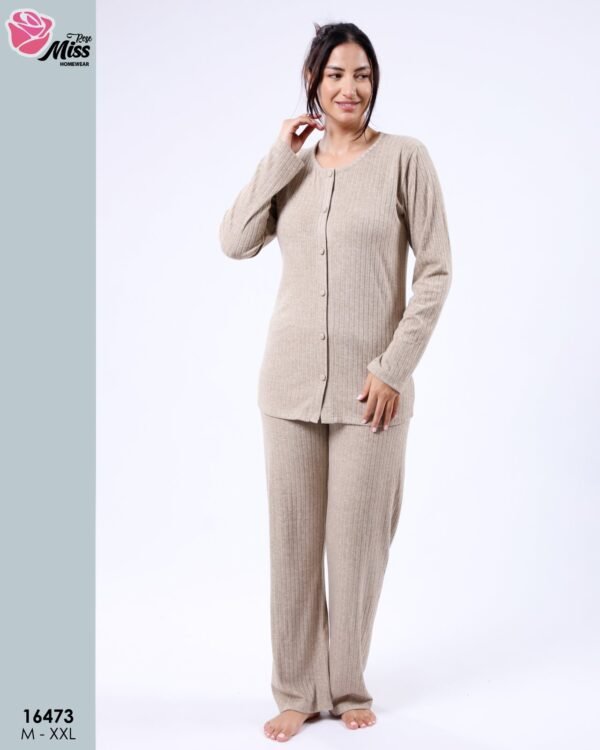 Rose Miss Pyjama 3 pièces côtelé avec gilet – Réf 16473 – Beige