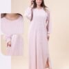 Rose Miss Chemise de nuit longue côtelée – Réf 16490 – Rose pâle