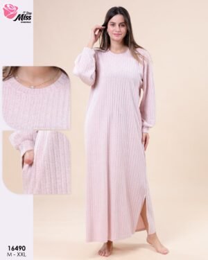 Rose Miss Chemise de nuit longue côtelée – Réf 16490 – Rose pâle