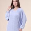 Rose Miss Chemise de nuit longue côtelée – Réf 16490 – Bleu lavande