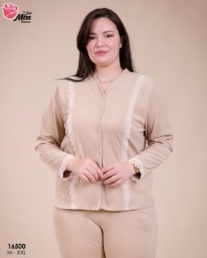 Rose Miss Pyjama boutonné dentelle – Réf 16500 – Beige