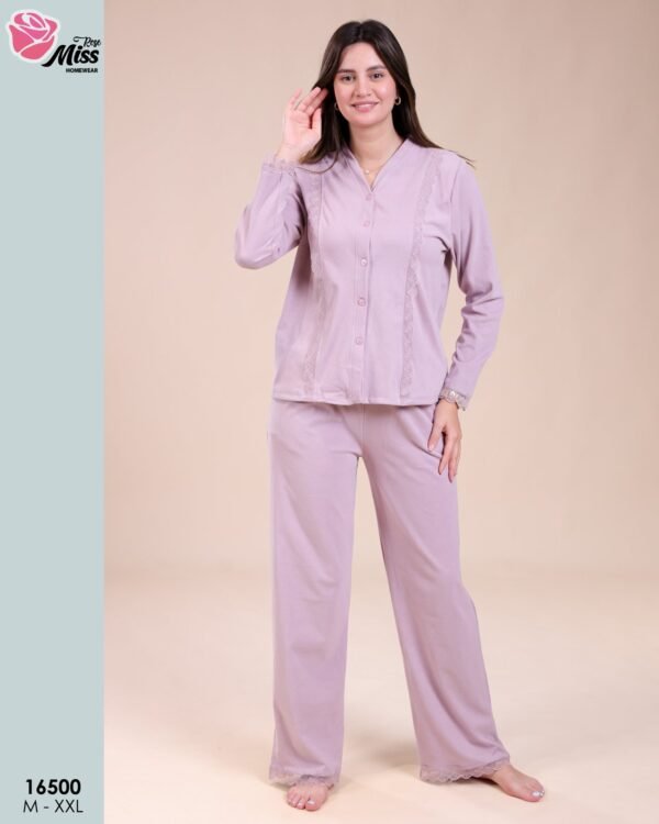 Rose Miss Pyjama boutonné dentelle – Réf 16500 – Lilas