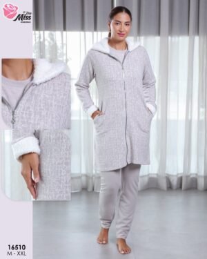 Rose Miss Ensemble pyjama polaire et veste zippée 3 pièces – Réf 16510 – Gris clair