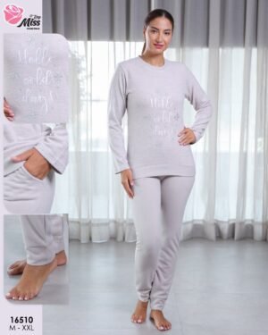 Rose Miss Ensemble pyjama polaire et veste zippée 3 pièces – Réf 16510 – Beige