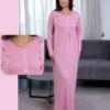 Rose Miss Chemise de nuit longue côtelée – Réf 16517 – Rose