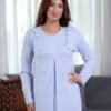 Rose Miss Chemise de nuit longue côtelée – Réf 16517 – Bleu lavande