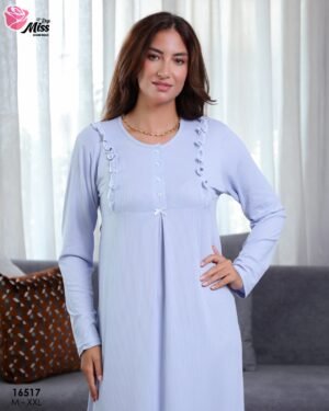 Rose Miss Chemise de nuit longue côtelée – Réf 16517 – Bleu lavande