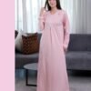Rose Miss Chemise de nuit longue côtelée – Réf 16517 – Rose pâle