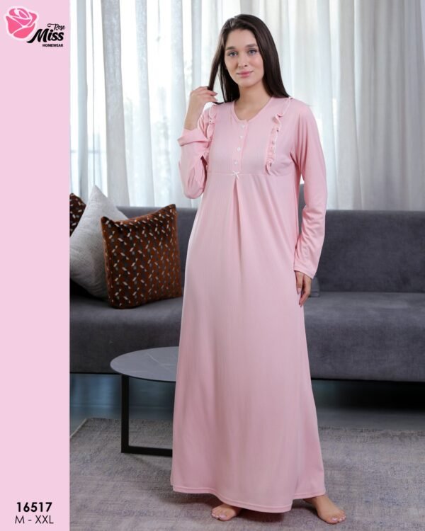 Rose Miss Chemise de nuit longue côtelée – Réf 16517 – Rose pâle