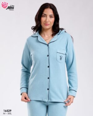 Rose Miss Pyjama boutonné brodé – Réf 16529 – Turquoise