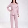 Rose Miss Pyjama boutonné brodé – Réf 16529 – Rose pâle