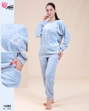 Rose Miss Pyjama polaire côtelé – Réf 16582 – Bleu ciel